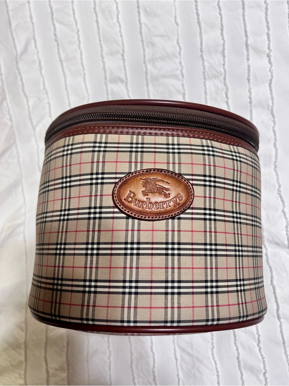 Burberrys Beige Plaid Nova Check Toiletry Bag with Brown Trim VINTAGE RARE